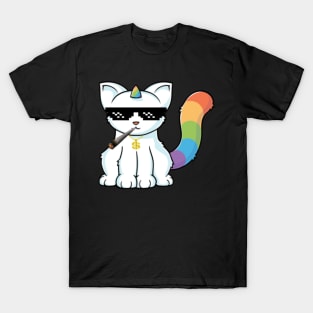 weed smoking unicorn cat T-Shirt